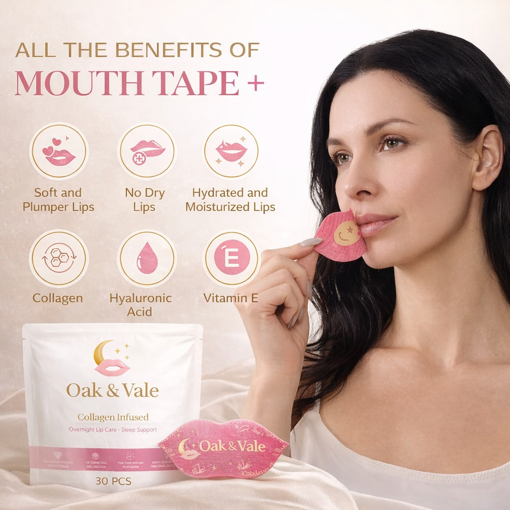 Oak & Vale® DreamSeal™ Collagen Sleep Strips — Hydrating Night Tape for Deeper Sleep & Softer Lips