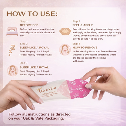 Oak & Vale® DreamSeal™ Collagen Sleep Strips — Hydrating Night Tape for Deeper Sleep & Softer Lips