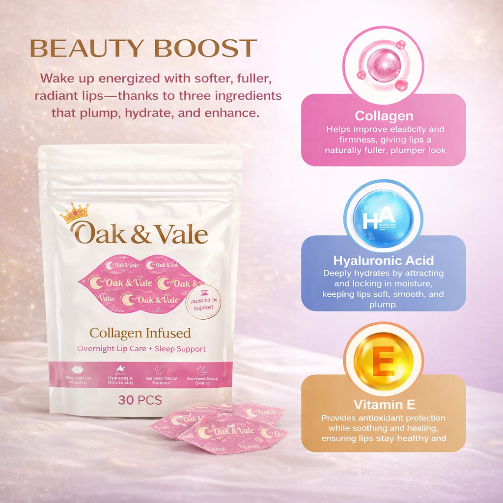Oak & Vale® DreamSeal™ Collagen Sleep Strips — Hydrating Night Tape for Deeper Sleep & Softer Lips