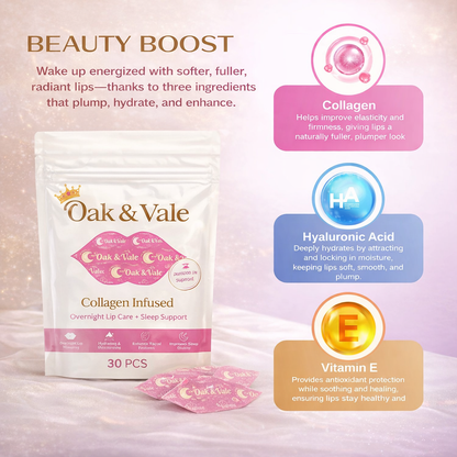 Oak & Vale® DreamSeal™ Collagen Sleep Strips — Hydrating Night Tape for Deeper Sleep & Softer Lips