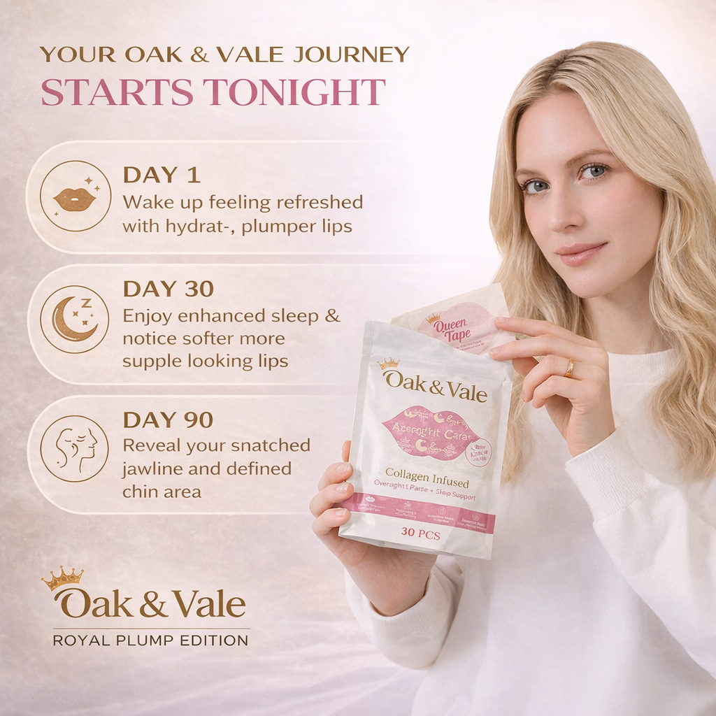 Oak & Vale® DreamSeal™ Collagen Sleep Strips — Hydrating Night Tape for Deeper Sleep & Softer Lips